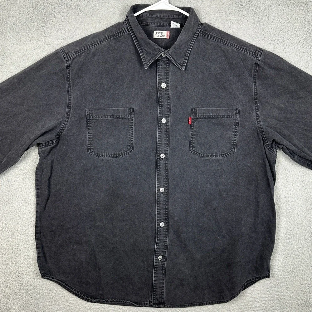 Levis Shirt Mens 2XL Black Denim Button Down Red Tab Casual Jean Long Sleeve EUC